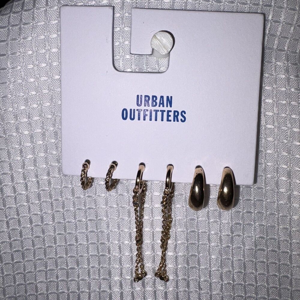 Urban Outfitters UO 3 Gold Tone Embellished Hoop Earrings Jewelry NWT